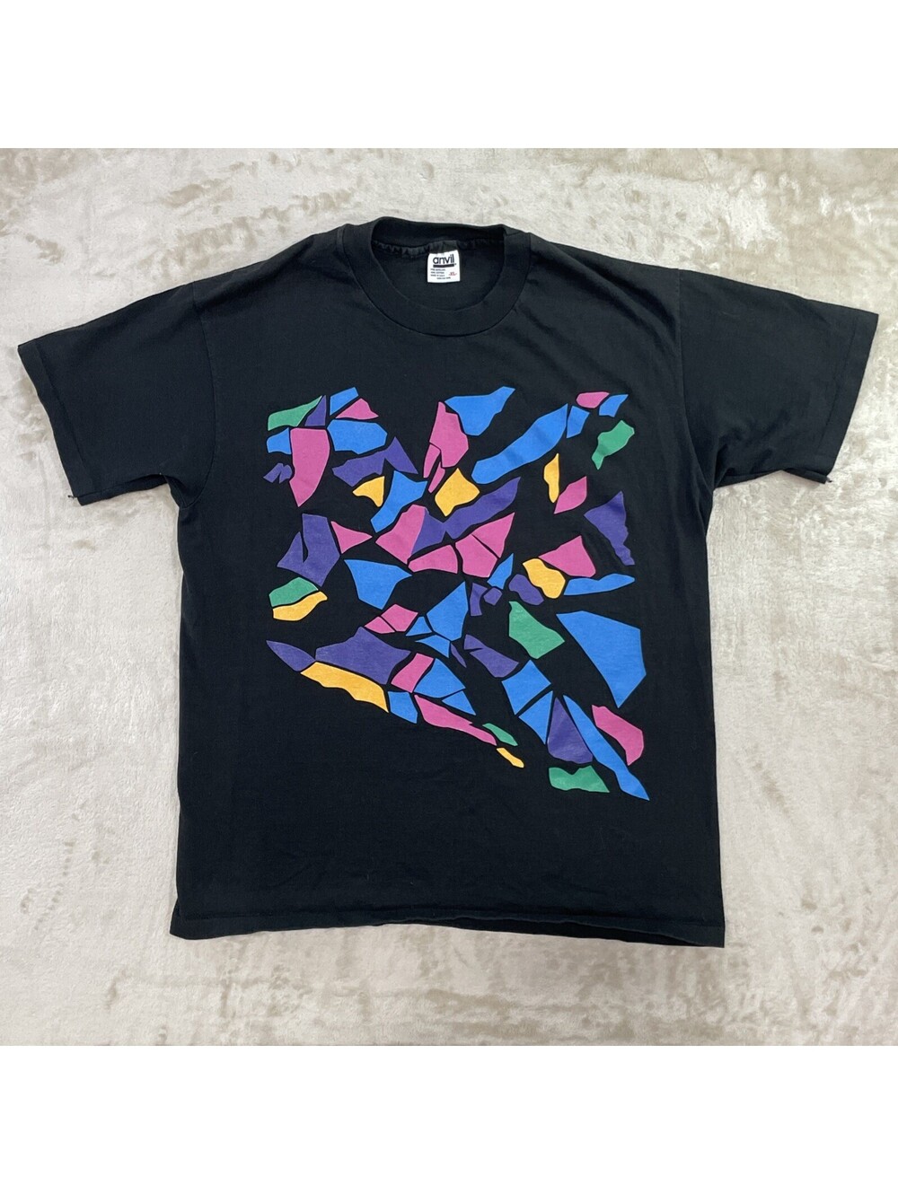 Vintage Anvil Geometric Stained Glass Multicolor Abstract Single Stitch Mens XL